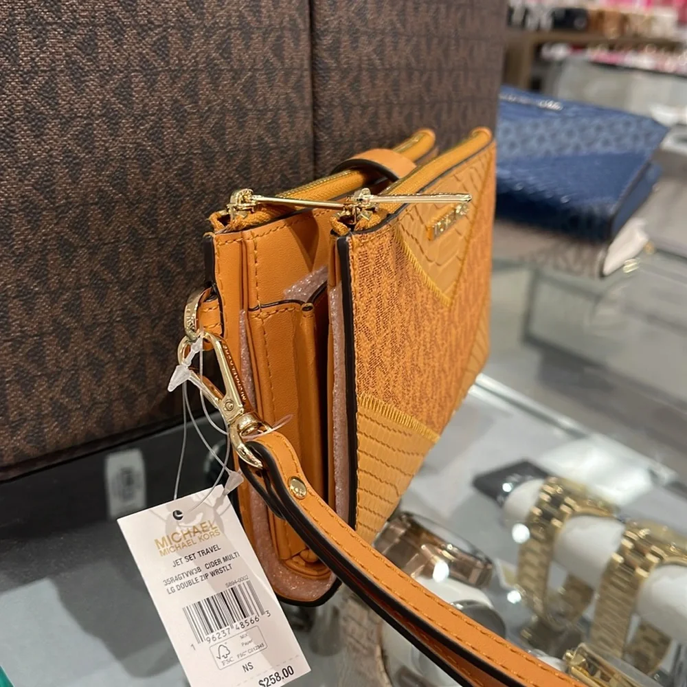 MICHAEL KORS JST LG DOUBLE ZIP WRISTLET WALLET PHONE HOLDER Cider Multi NWT